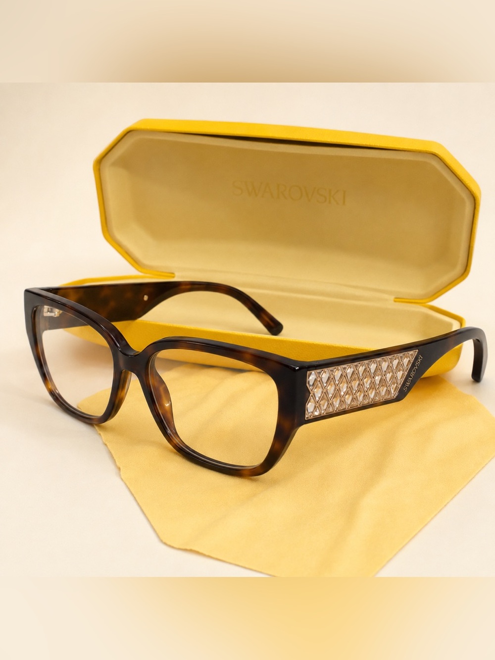 NEW Swarovski CRYSTAL Havana Tortoiseshell Crystal-Embellished Women's Glasses